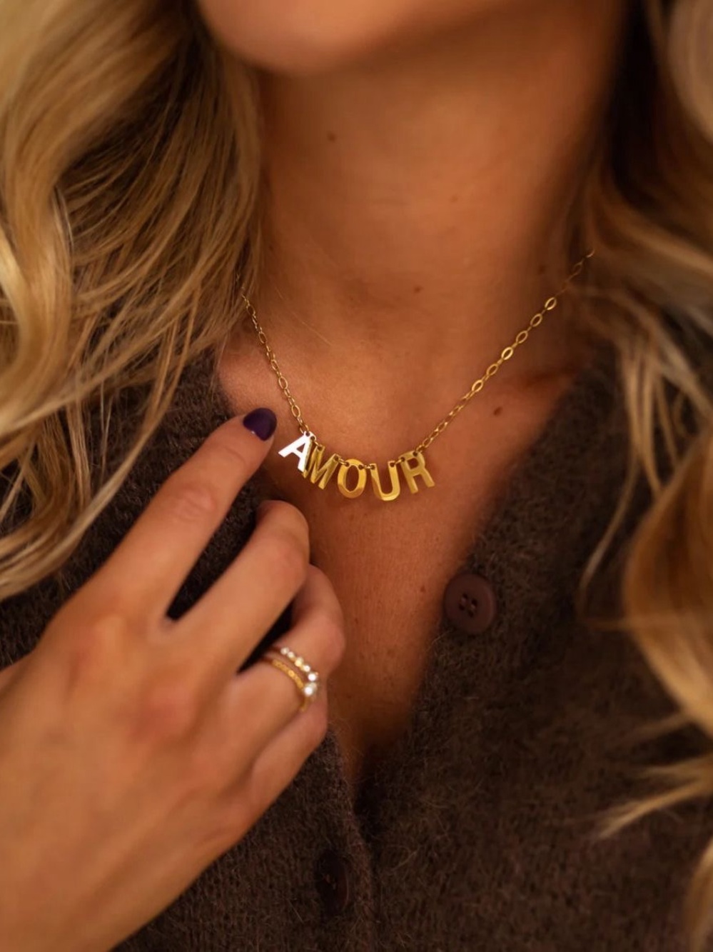 Gold 'AMOUR' Letter Necklace - Women's Jewelry